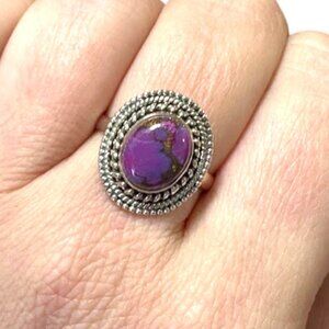 Oval Purple Copper Sterling Silver .925 Stamped Ring Size 9.5